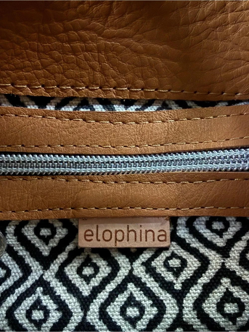 Elophina Purse Cognac Tan Pebbled Leather Purse Crossbody Clutch Bag Made In USA